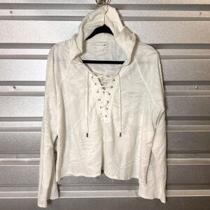 Rag & Bone Palm Jacquard Lace Up Hoodie Large‎ White Raw Hem Streetwear Casual L